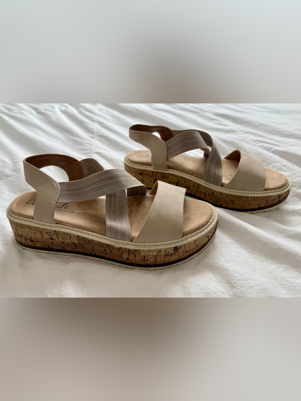 Life Stride Clementine Neutral Beige Cork Platform Sandals